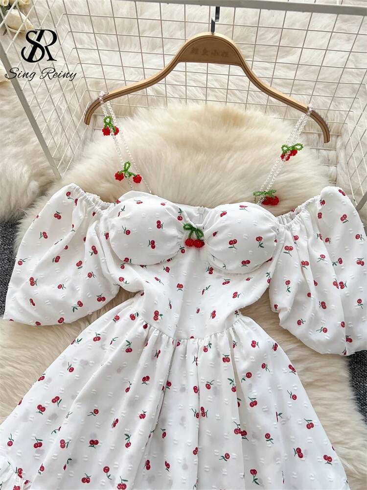 Fairycore Vacation Summer Dres - Off Shoulder Puff Sleeve Sundress recension och pris